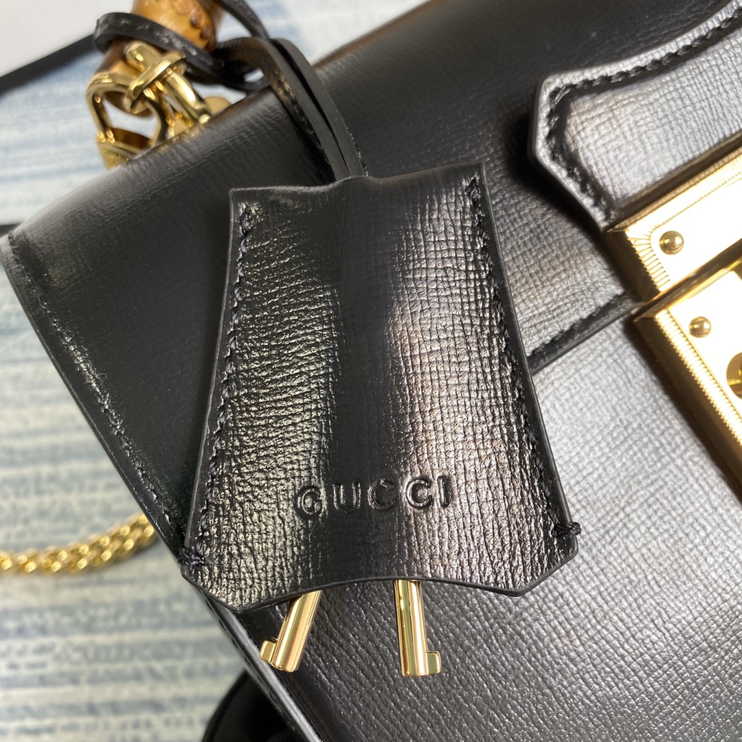 Gucci Padlock Leather Small Bamboo Shoulder Bag ?603221 Black